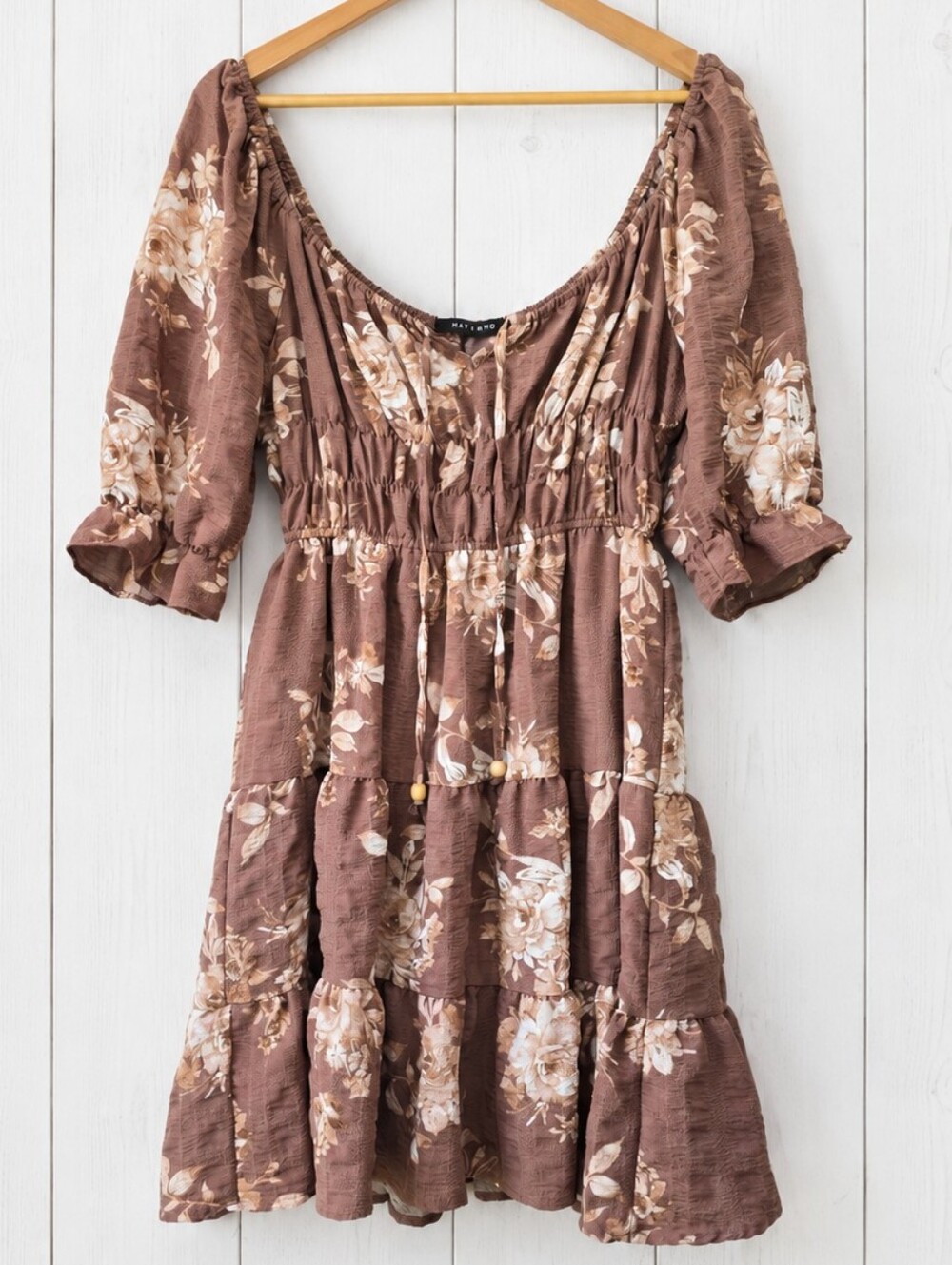 NWOT Mary & Mo Boho Floral Tiered Swing Dress in Brown Size XL